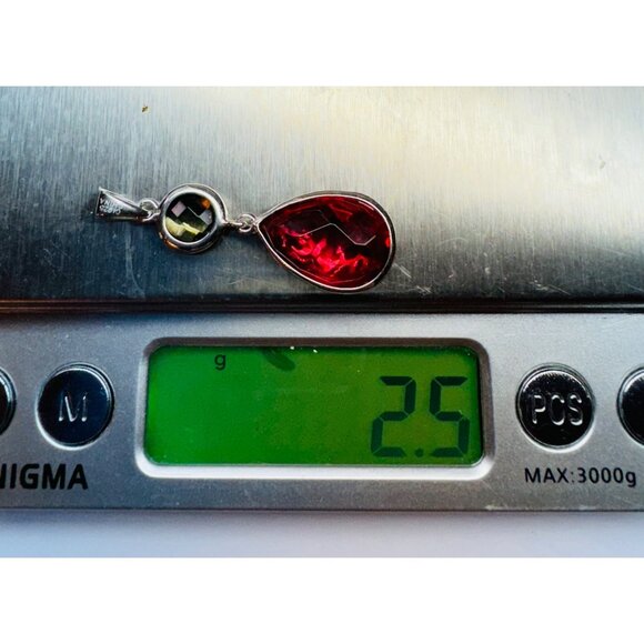 Sterling Silver Double-Sided Filigree Pear Pink & Clear Gemstone Dangle Pendant - Picture 9 of 10